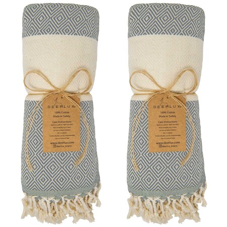 Deerlux 100% Cotton Turkish Bath Towel, 40 x 70 Diamond Peshtemal, Gray, PK 2 QI004004.GY.2
